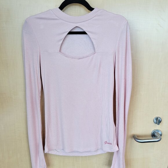 Guess Women's Long Sleeve Rib Cutout Sweater in Light Pink - Picture 5 of 11